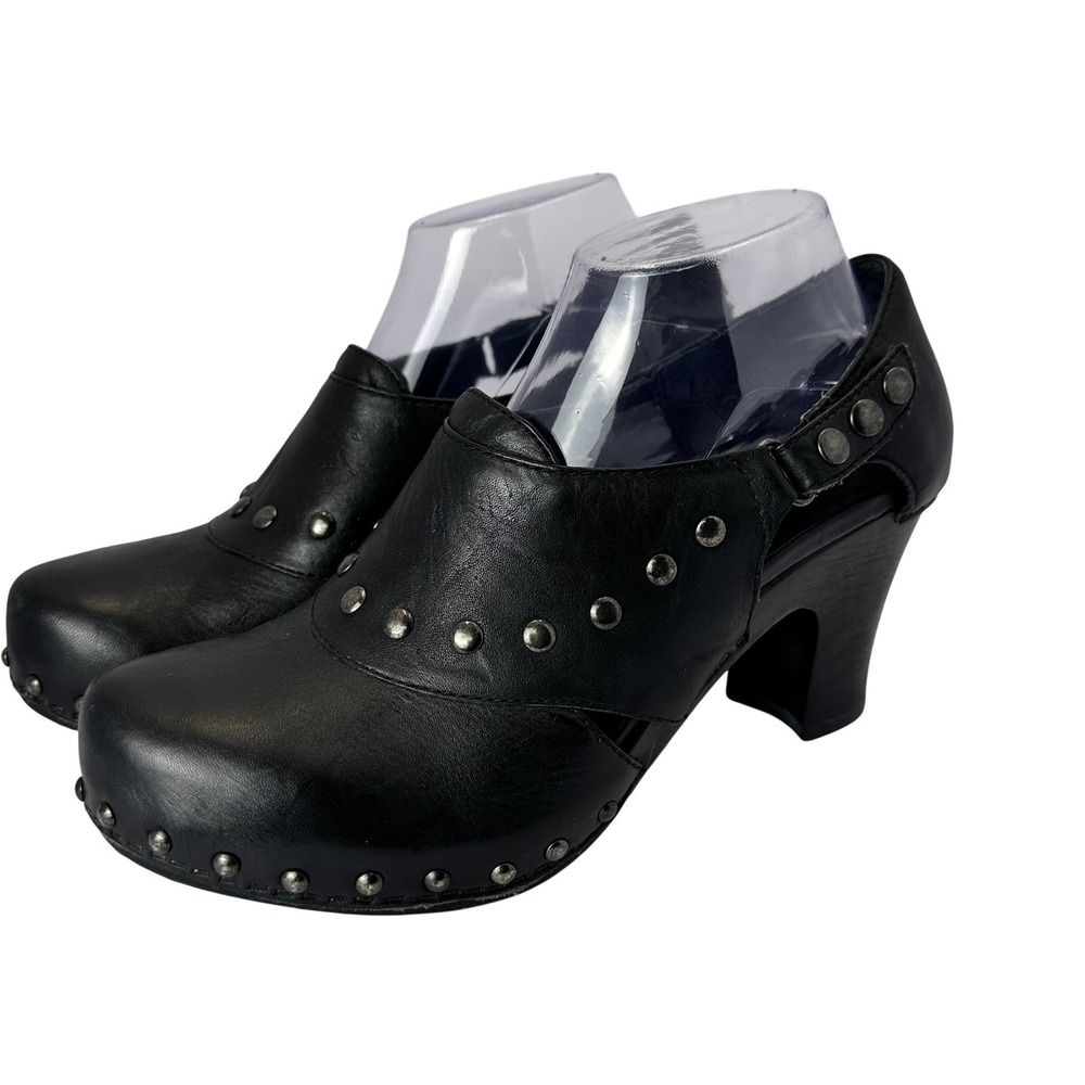 Dansko Ryder Black Leather Studded Block Heel Clog Mules Y2k Size 40 US 9.5-10